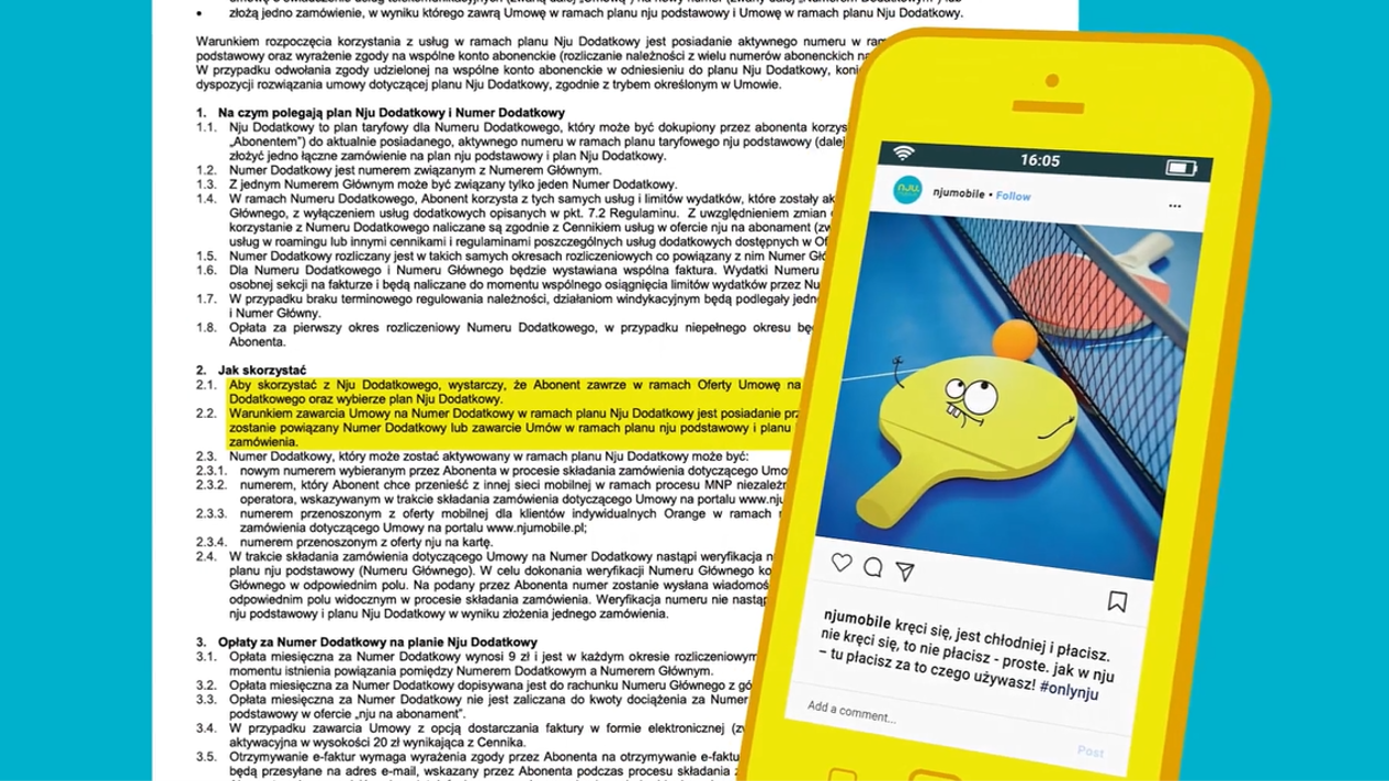 Paragraph of text in a mobile phone contract highlighted and turned into a visual Instagram post.