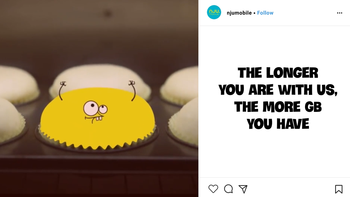 Instagram post with picture of a muffin growing in the oven. Text reads: The longer you are with us the more GB you have.